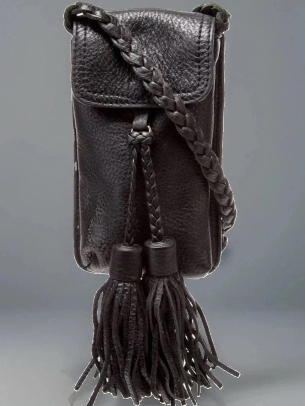 Rebecca Minkoff Isobel Pebbled Leather Phone Cross-Body Guitar Chain Strap w/Fur